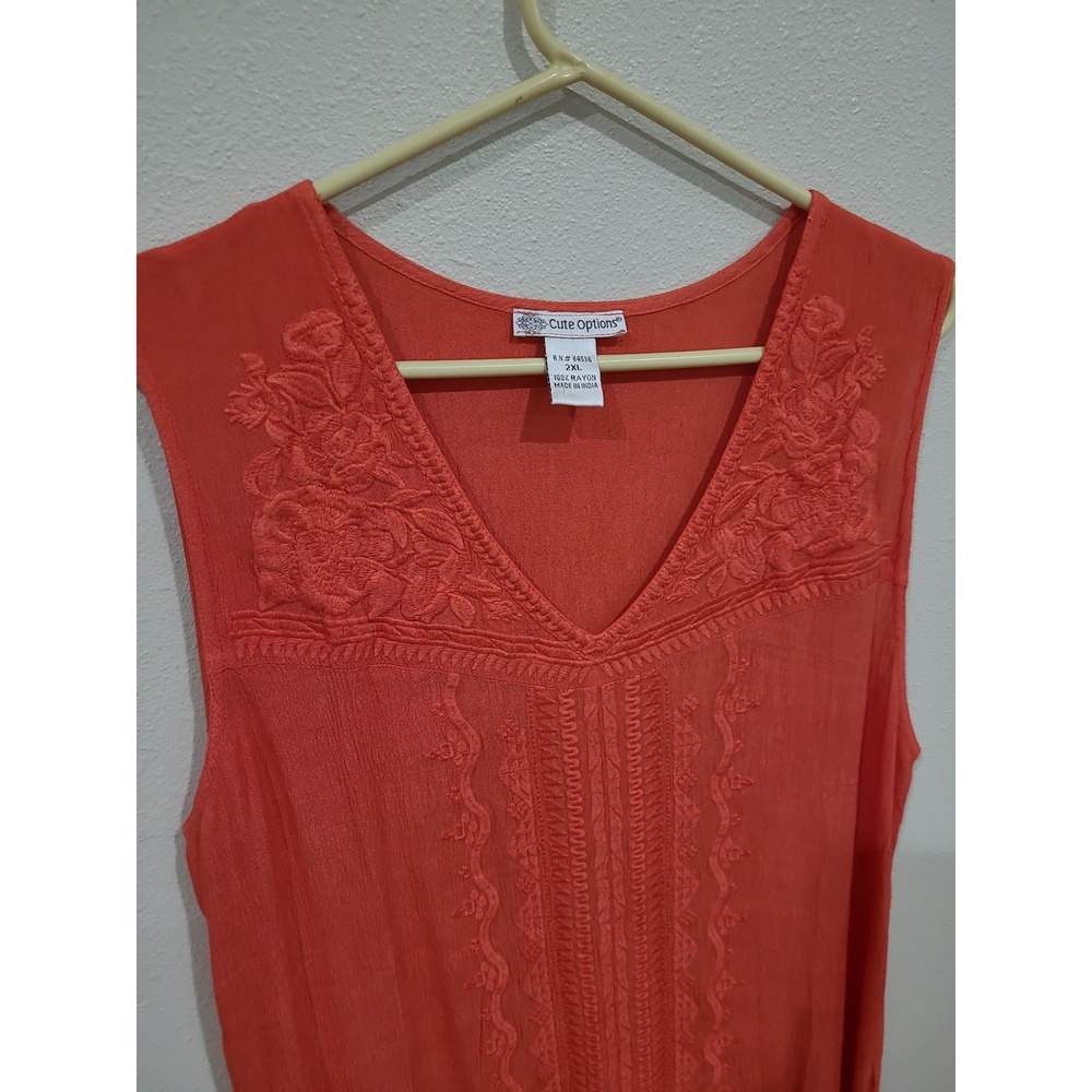 Cute Options Women SZ 2XL Orange Embroidered Tunic top boho vacation flowy - Picture 2 of 8